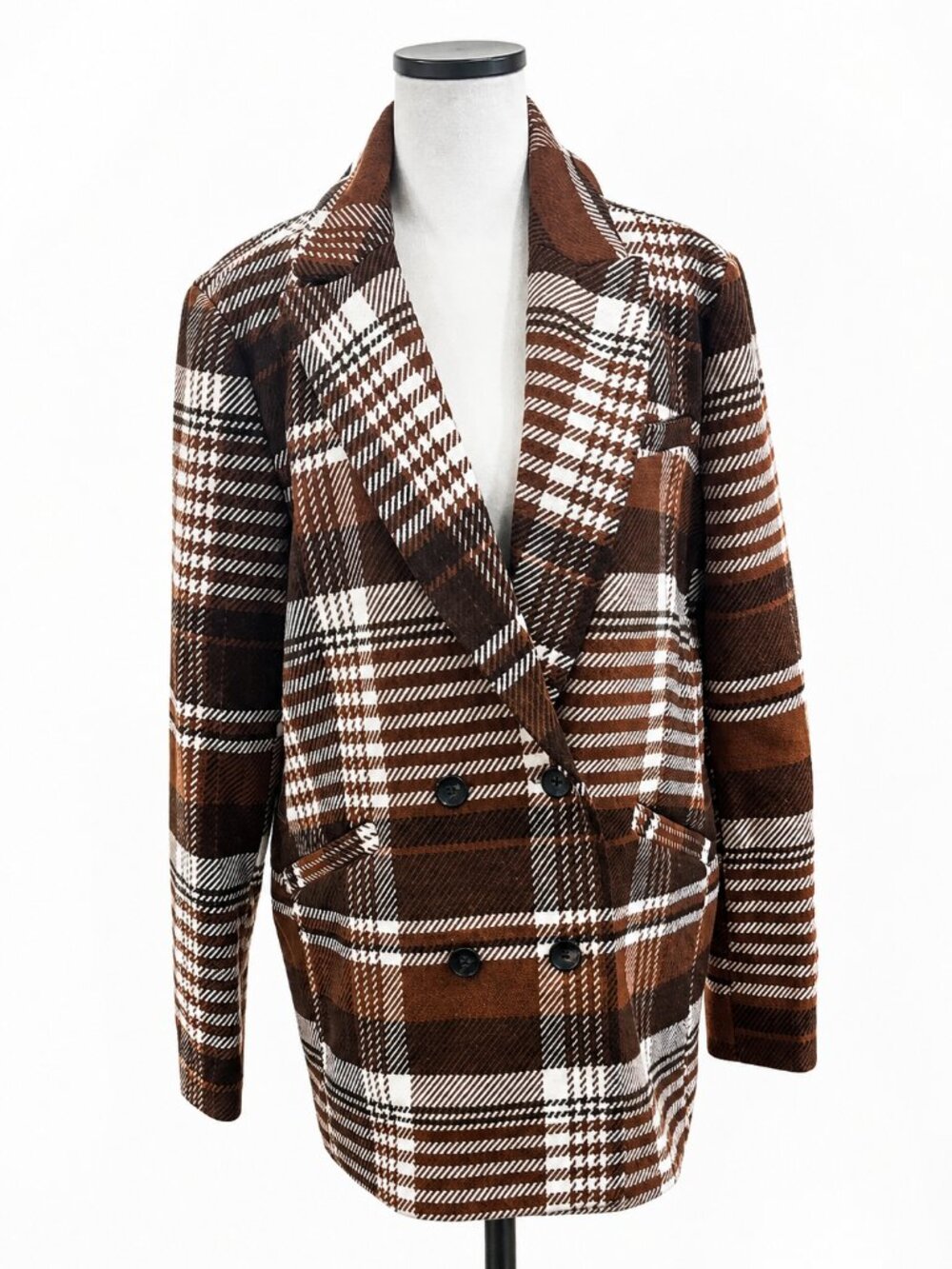 Levi's Double Breasted Wool Blend Blazer L Brown Plaid Heavy Knit Fall Autumn - Picture 3 of 9
